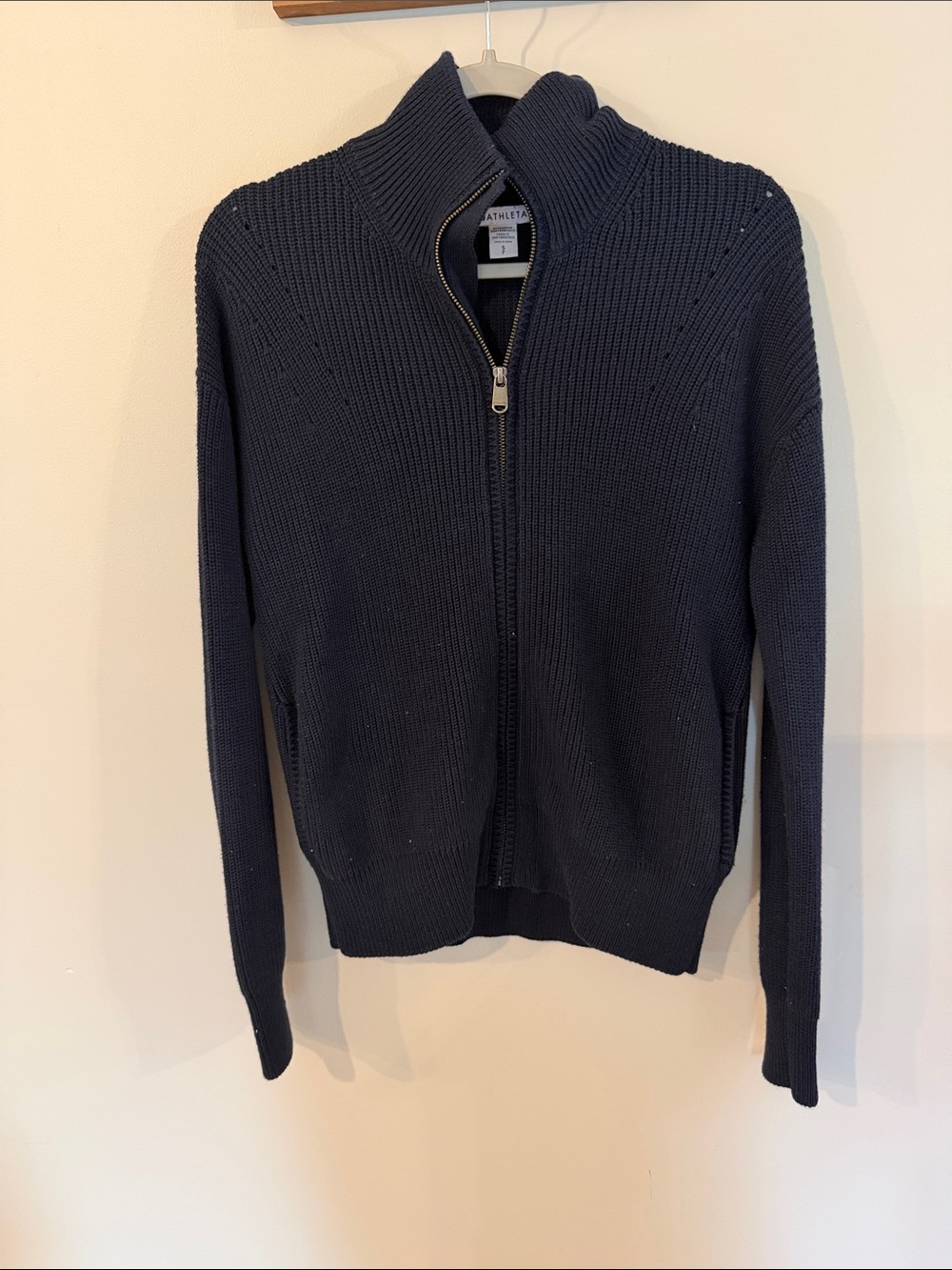 Athleta Slate Blue Full-Zip Ribbed Sweater